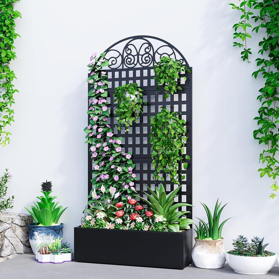 Metal Planter Box with Trellis & Privacy Screen, 79"x40"x11.8", Galvanized, Large