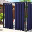 NICETOWN Canvas Outdoor Waterproof Patio Curtains, Rustproof Top and Bottom Grommets Thermal Insulated Fixed Vertical Drapes Windproof for Porch/Cabana, Dark Blue, W55 x L84, 2 Pieces