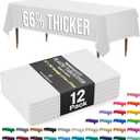 Exquisite 66% Thicker Premium Plastic Table Cloth Rectangle Table Cover 0.5 Mil 12 Pack White Table Cloth 54 Inch x 108 Inch Disposable Tablecloth Won't Tear Easily Like Cheap Thin Brands