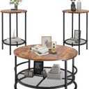 VEVOR 3 Pieces Round Coffee Table Sets, 31.5 in Industrial Living Room Table with 2 End Side Tables, Easy Assembly Coffee and End Tables Sets with Metal Legs, for Office, Living Room and Apartment