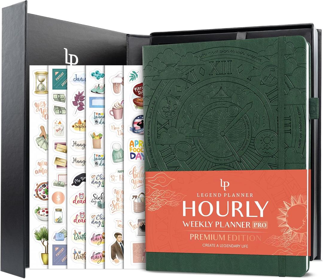 Legend Hourly Planner PRO Premium  Large Undated Schedule Planner with Time Slots  Personal & Work Organizer for Daily, Weekly & Monthly Planning  Time Management Planning  A4 Size (Forest Green) (A4 (8.5" x 11"))