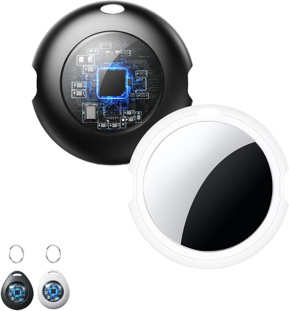 2 Pack Tracker Tag[Apple MFi Certified]Work with Apple Find My APP(iOS Only)Bluetooth Tracker Air Smart Locator Tags Item Key Finders Tracking Worldwide Waterproof for Luggage Bags Pet Wallet Backpack (Black+White)