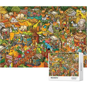 Jigsaw Puzzles for Adults, 1000 Pieces Animal Paradise Puzzle, Cartoon Painting Challenging Puzzles for Family Activity Game Nights Gifts Fidget Stress Relief