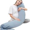 MOON PARK Pregnancy Pillow - Incredibly Smooth and Soft Cooling Cover I Shaped Full Body Maternity Pillow with Removable Cover - Support for Side, Back, Legs, Belly, HIPS - Grey