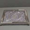 Boho Decorative Tray, Modern Blue Serving Tray with Handles, Ottoman Trays Set of 2, Plastic Coffee Table Tray for Living Room, Bathroom, Kitchen, Decor, Large 15.7*11.8, Small 13.7"*9.8"