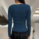 Women's Long Sleeve Slimming Tops Sexy Deep V-Neck Lace Trim Solid Color Short Shirt (L)