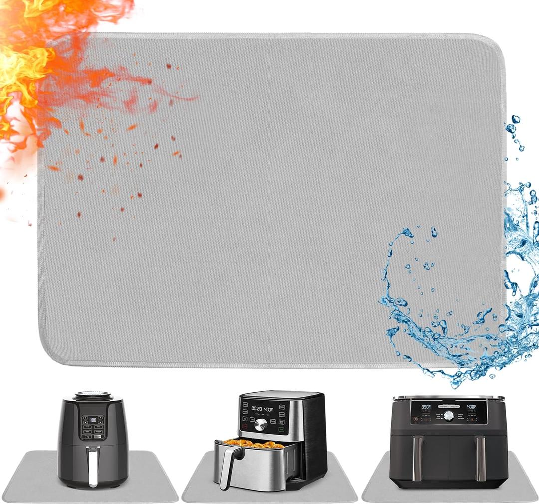 Heat Resistant Mat for Air Fryer, 16 x 20in Heat Resistant Mat for Countertop, Fireproof Silicone Countertop Protector Appliance Slider for Air Fryer, Coffee Maker, Toaster, Oven (Grey) (Gray)