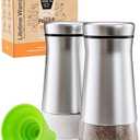 HOME EC Original Salt and Pepper Shakers Set with Adjustable Pour Holes - Glass and Stainless Steel Salt Shaker and Pepper Shaker - Farmhouse Spice dispenser for salts, ground peppercorn and spices, Brushed Silver, 2 Pack