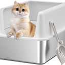 Stainless Steel Cat Litter Box with Lid, XL, 19.7” L x 13.8” W x 11.8”H Deep, Large Metal Litter Box with High Side, for Small and Large Cats, Anti-Leakage Non-Sticky Easy Cleaning Include Litter Scoop