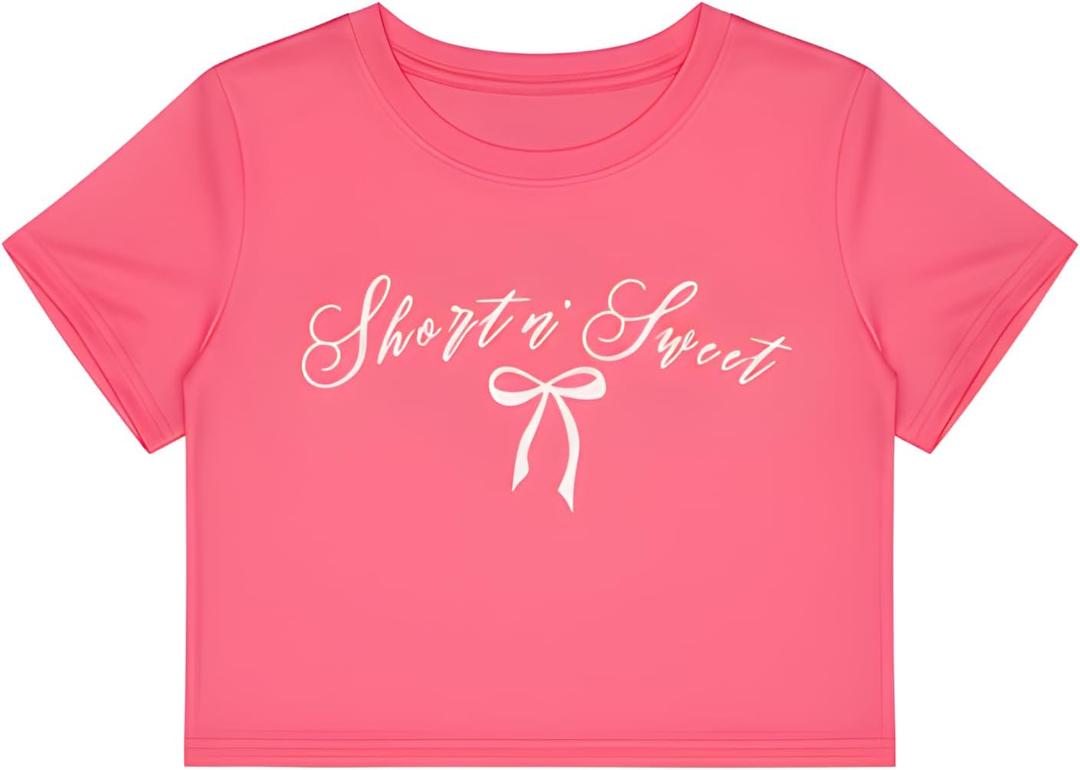 Womens Short N Sweet Crop Top Shirt and Costume Adult Teen Women Tshirts T Tee Y2k Halloween Costumes (Pink, L)