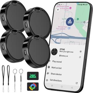 Tracker Tag for Android 4 Pack Luggage Tracker Tags Compatible with Google Find Hub App (Android Only) IP65 Waterproof Bluetooth Tracker Key Finder and Item Locator for Wallets, Suitcases-Black