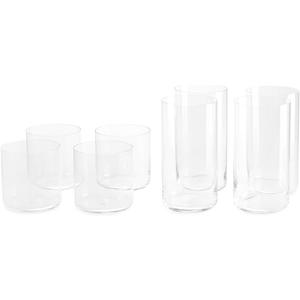 Fable Glassware Set - Includes 4 Tall Glasses and 4 Short Glasses - Lightweight, Dishwasher Safe, Glass Cups Bundle