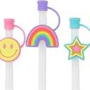 Swig Straw Toppers Set, 3 Reusable Straws with 3 Silicone Straw Covers, Cover Cap with Customizable Length, Compatible with 40oz Tumblers, Tumbler Accessories (Oh Happy Day)