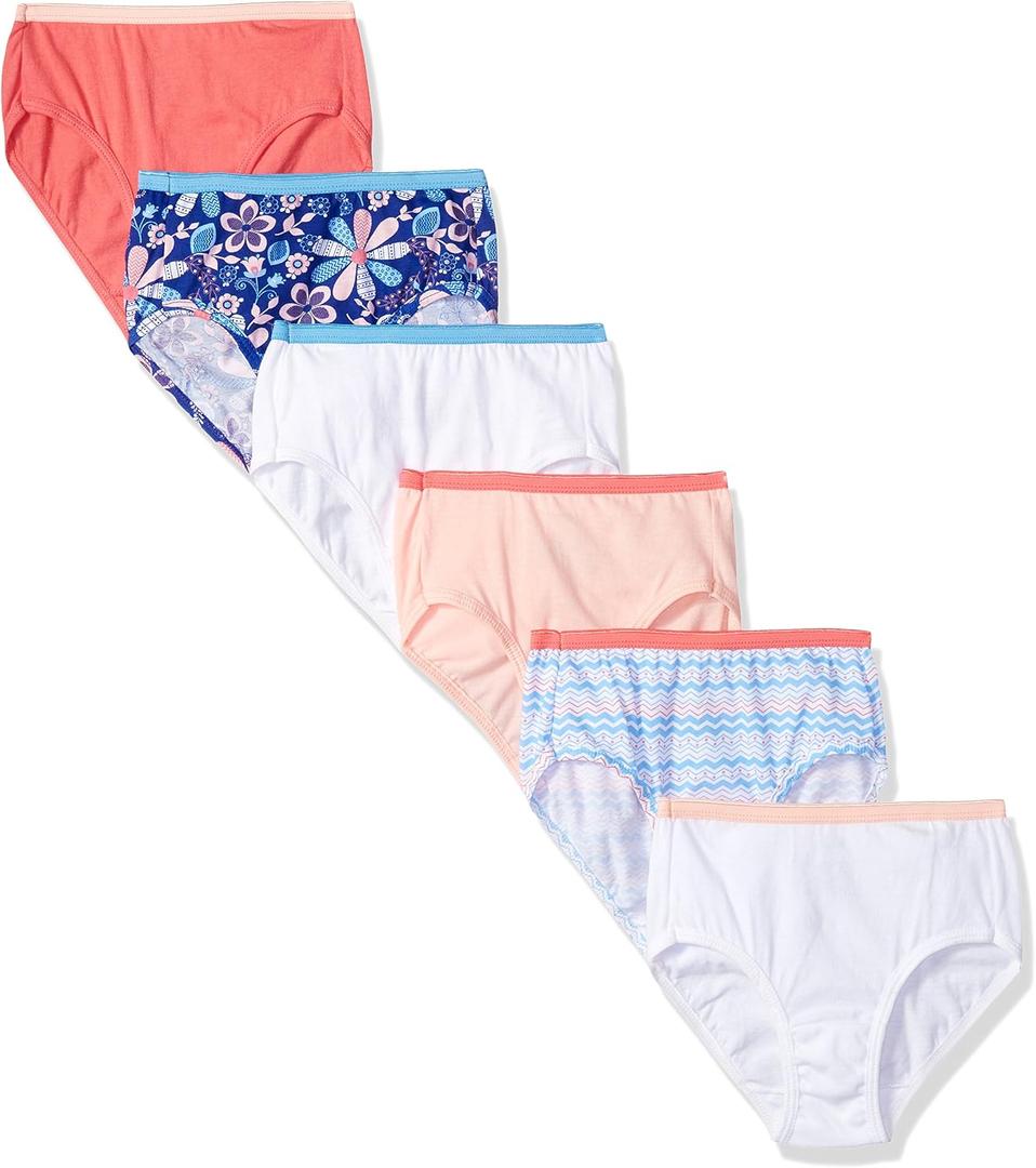 Hanes Girls' and Toddler Underwear, Cotton Knit Tagless, Hipster, and Bikini Panties, Multipack Briefs-Assorted-6 Pack, 6
