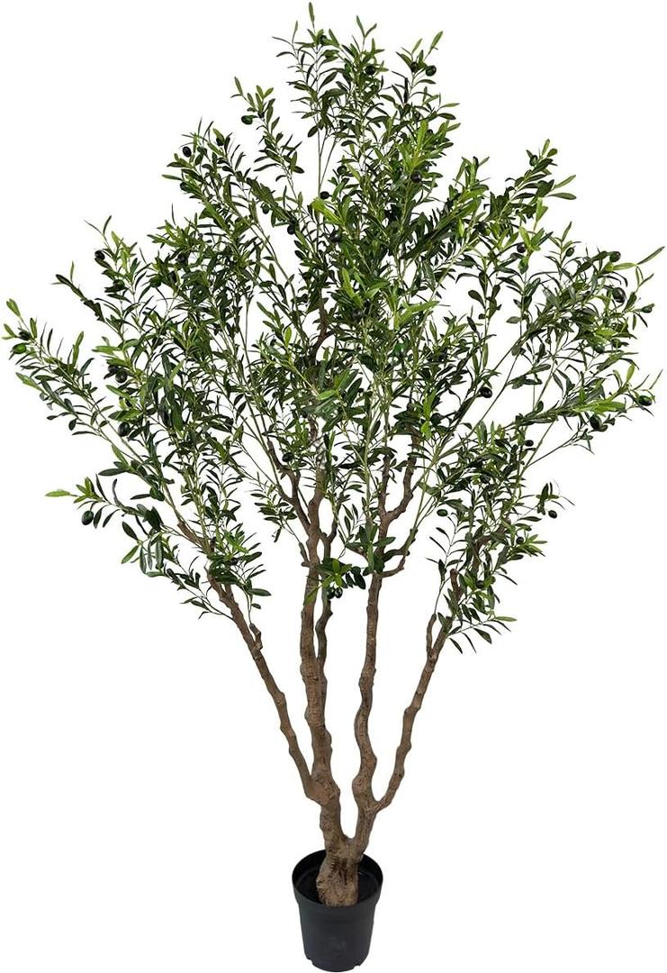 AfanD Artificial Olive Tree Tall,Faux Olive Tree Indoor Artificial Tree for Modern Home Office Living Room Floor Decor Indoor (1, 8ft 1in)