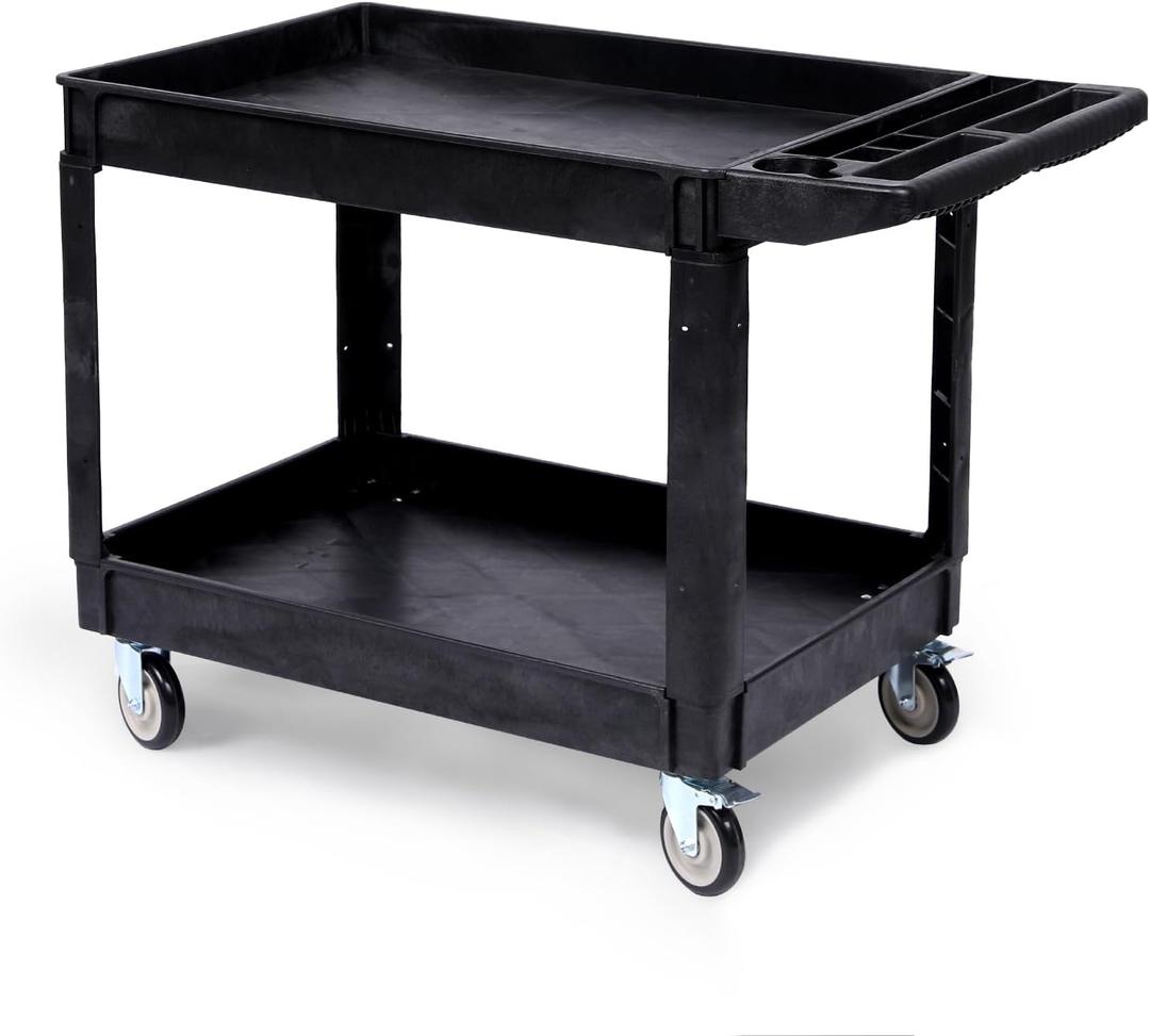 Heavy Duty Rolling Utility Cart, 2 Tier Service Cart with Wheels, Ergonomic Storage Handle, 550 LBS Capacity, Plastic Tool Cart Detailing Cart for Warehouse, Garage, Workshop,Kitchen, 40.5x17.7 in