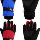 SATINIOR 2 Pairs Kids Waterproof Winter Snow Gloves Ski Gloves for Boy Girl Outdoor Warm Thickening Snowboar (3-6 Years, Black with Line)