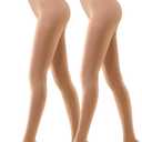 MANZI Women's 2 Pairs Opaque Control Top Tights Comfort Stretch 70 Denier Pantyhose, Medium, Tan