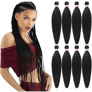 Dorsanee Pre Stretched Braiding Hair 20 Inch 8 Packs Natural Black Professional Braiding Hair for Braids Soft Yaki Texture Hot Water Setting Synthetic Hair Extensions (20inch,#1B)