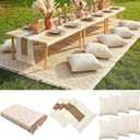 Beeveer Extra Large Outdoor Boho Picnic Blanket 150'' X 71'' Beige White Table Runner 6 Throw Pillow Cover Woven Cotton Yarn Oversize Beach Blanket Washable for Picnic Camp Wedding (Fit 10-12 People 150'' X 71'')