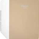 Cooluli 15L Mini Fridge for Bedroom - Car, Office Desk & College Dorm Room - 12v Portable Cooler & Warmer for Food, Drinks, Skincare, Beauty & Makeup - AC/DC Small Refrigerator with Glass Front, Gold