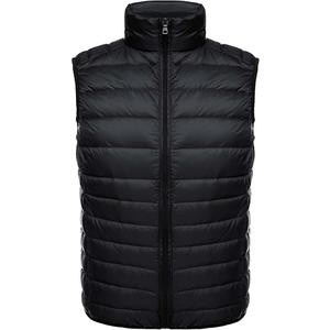 Mens Puffer Vest Windproof Zipper Jackets Stand Collar Lightweight Sleeveless Casual Coats Warm Thick Outwear, L, Black