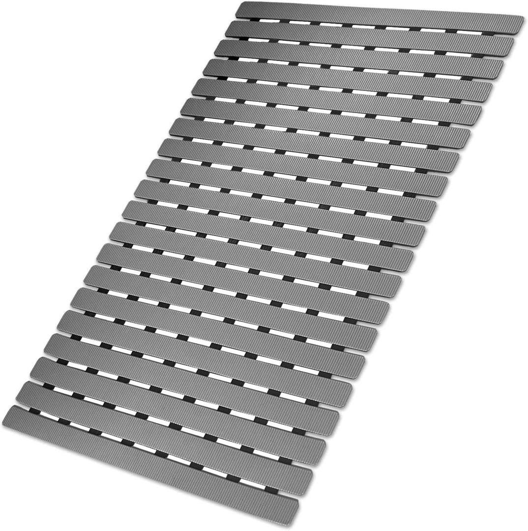 MBOSS Bathtub Mat Non Slip, Shower Mat for Inside Shower, Suction Cups Design and Drain Holes, 27.5 X 15.7 Inch, Bathroom Essentials Safe, Easy to DIY Cut, Soft and Eco-Friendly Materials (Grey)