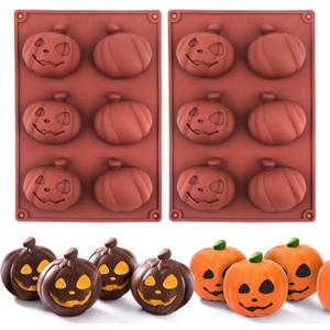 Halloween Molds Silicone for Hot Chocolate Bomb, 2 Pcs 6-Cavity Pumpkin Hot Cocoa Bomb Mold for Thanksgiving Friendsgiving Fall Baking, Hot Cocoa Bomb, Cake, Jelly