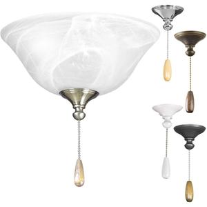 Progress Lighting 2-Light Ceiling Fan Light Kit for AirPro Collection Ceiling Fans, Classic Tranisitonal Style with Alabaster Style Glass Bowl, Includes 2 LED Light Bulbs and Finials in 5 Colors (Unfinished)