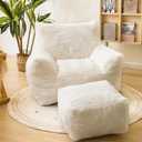 Cvortll Bean Bag Chair with Ottoman, Armrest Bean Bag Chairs with Filler, Ultra Soft Fluffy Faux Fur Bean Bag Chair with Foot Rest, Plush Lazy Sofa with Foot Stool for Living Room, Dorm, 37.4 inches L x 37.4 inches W x 27.16 inches H