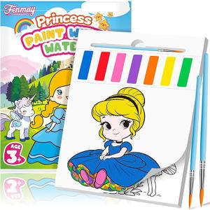 Paint with Water Books for Kids, Mess Free Coloring Books with 2 Premium Brushes for Kids Ages 3-5, 4-8, Arts and Crafts Drawing Activities Birthday Gift (Princess)