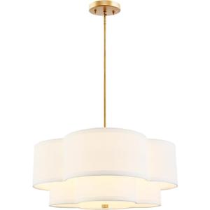 18" Chandelier, 3-Light Gold Pendant Light Fixtures with Dual Layer White Fabric Shade in Quatrefoil Shape, Double Drum Chandeliers for Dining Room Kitchen Living Room Bedroom, AD-22007-3P-GD