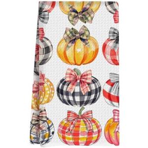 Fall Coquette Pumpkin Bow Decor Kitchen Towel, Reusable Tea Towel, Dish Towels, Suitable for Bathroom, Home, Kitchen, Sink, Tea Parties, Autumn Atmosphere Decoration, 13.8x23.6 Inches