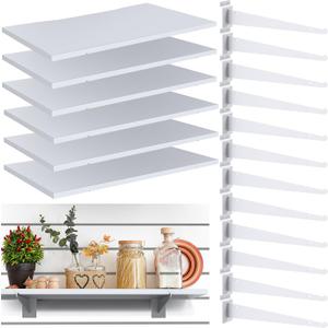 6 Pack White Slatwall Shelf, 24" x 12" Wooden Slat Wall Shelves with Metal Brackets Heavy Duty Slatwall Shelving Organizer Accessories for Home Garage (6, 23.6" x 11.8")
