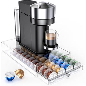 Coffee Pods Acrylic Holder PETG Drawer Compatible with Nespresso Vertuo Capsules And Dolce Gusto Capsules 40 Pods Storage