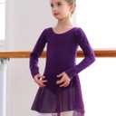 MdnMd Toddler Girls Long Sleeve Ballet Leotards Dresses Dance Skirt Ballerina Tutu Outfits