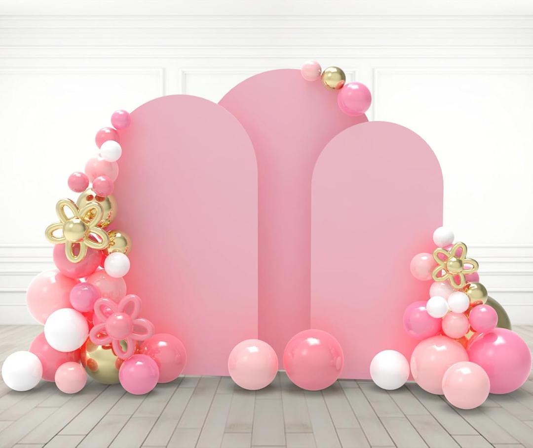 Babenest Dusty Pink Wedding Arch Cover Set of 3, Spandex Fitted Arch Backdrop Cover for Photo, Round Top Chiara Stand Cover for Party Birthday Baby Shower Background Decoration 6.6FT/7.2FT/8FT