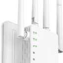 WiFi Extender with Ethernet Port, 1200Mbps Dual Band (5GHz/2.4GHz) WiFi Booster Covers Up to 12880 Sq.Ft, Supports 105 Devices, Easy Setup Signal Booster, EasyMesh Compatible, Four Directional Antennas