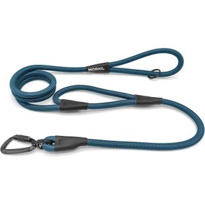 Rope Dog Leash with Two Handles, 6 Foot Heavy Duty Dog Leash with Aviation Aluminum Auto Locking Carabiner, Strong Nylon Pet Lead for Small, Medium, Large Dogs (Navy Blue, 6FT-Two Handle)