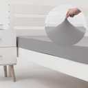 Cot Size Fitted Sheet Only - 4-Way Stretch Jersey Knit & Snug Fit for Bunk Beds, Camping, RV, Folding Beds, Boys & Girls, Wrinkle Free & No Slipping, Soft & Comfortable - Light Gray, Bunk/Cot Twin