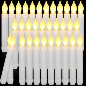 Macarrie 60 Pcs Flameless LED Taper Candle Battery Operated Flickering LED Candle with Warm Light for Church Valentines, Battery Not Included(White Candle White Light)
