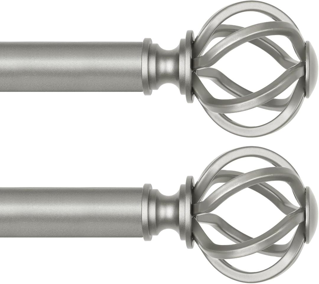 2 Pack Curtain Rod 32 to 58 Inches (2.6 to 4.8 ft), USFOOK 7/8 Inch Heavy Duty Curtain Rods for Windows, Telescoping Splicing Drapery Rods with Antique Silver Twisted Cage Finials
