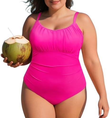 Zando Women Plus Size Bathing Suit Tummy Control Womens Swimsuits Cheeky One Piece Swimsuits Vintage Swimwear Bathing Suit