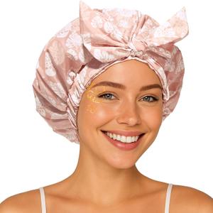 Yanibest Shower Cap for Women Reusable Waterproof, Adjustable Non-Slip Shower Hair Cap, Washable Bath Hat for Long Hair (Pink)