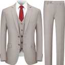 Cooper & Nelson 3 Piece Mens Suit Set, Slim Fit Suit for Men, Solid Jacket, Vest, Pants and Tie (4X-Large, Beige)