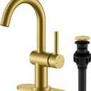 KENES Brushed Gold Single Handle Bathroom Faucets Modern Prep Wet Bar Sink Faucets Bathroom Sink Faucet with Drain Assembly & Deck Plate, Farmhouse RV Camper Outdoor Utility Faucet, KE-9005B-4 (Short)