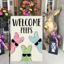 DLZDN Easter Bunny Garden Flag Welcome Peeps Garden Flag 1218 Inch Double Sided Vertical Burlap Farmhouse Yard Flag Holiday Outdoor Decor