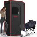 Portable Sauna Box, Steam Sauna for Home with 3L Steamer, Remote Control, Folding Chair and Mat, Personal Sauna Tent for Wellness & Relaxation, 15 Levels, Red