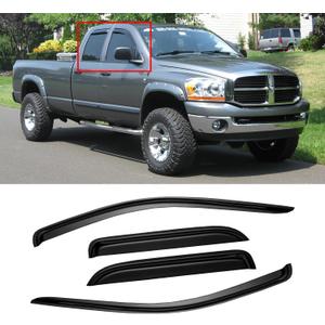 Window Visor for 2002-2008 Dodge Ram 1500 Quad Cab/Extended Cab/ 03-09 Dodge Ram 2500 3500, Out-Channel Rain Guards Shields Vent Deflector Shade Wind Dark Smoke,Outside-Mount, 4PCS