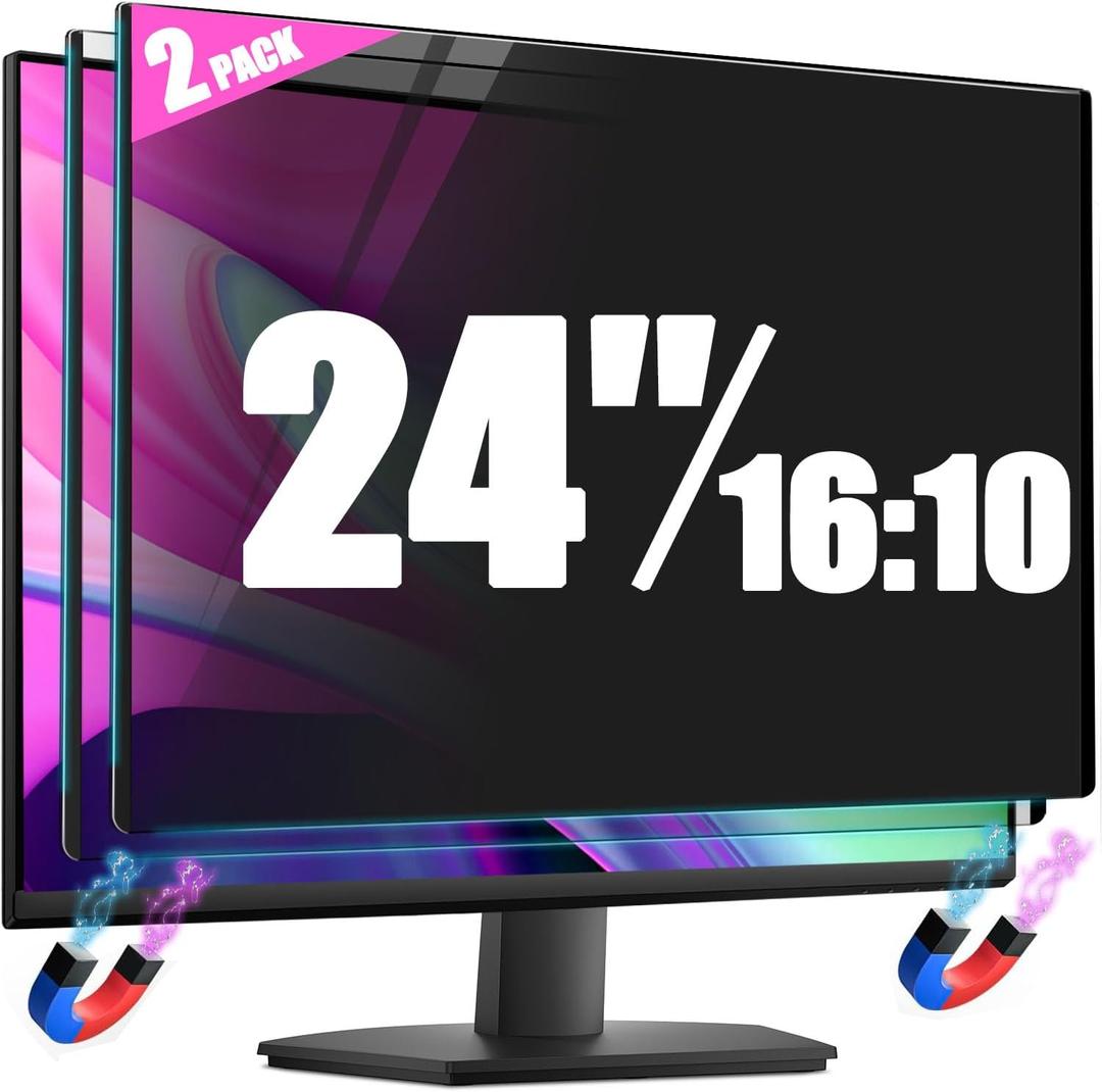 [2 Pack] Magnetic Privacy Screen for 24 Inch 16:10 Computer Monitor - Reversible Matte/Glossy Anti-Glare, Removable Blue Light Filter Anti-Spy Eye Protection Screen Protector Shield for Desktop PC